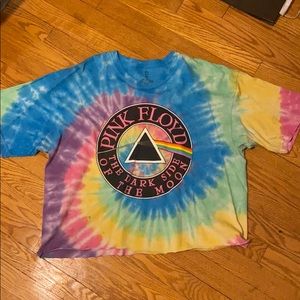 Rainbow Tye Dye Pink Floyd Cropped T-Shirt